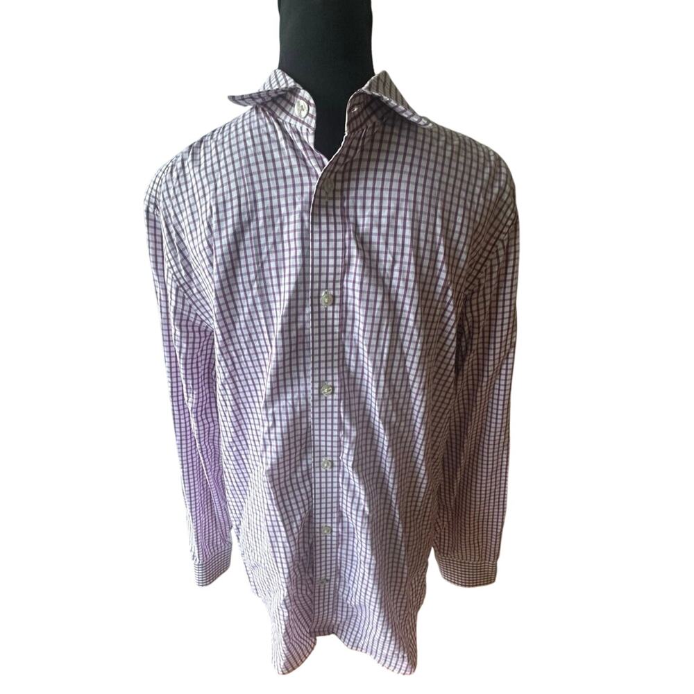 Gap Non-Iron Plaid Dress Shirt M Purple White Check Long Sleeve Classic Fit